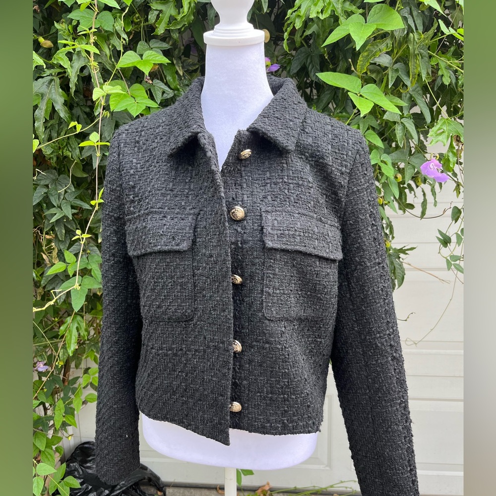 Women 's Racheal Zoe tweed black jacket size small long sleeves